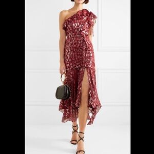 Veronica Beard One-Shoulder Burgundy Dress